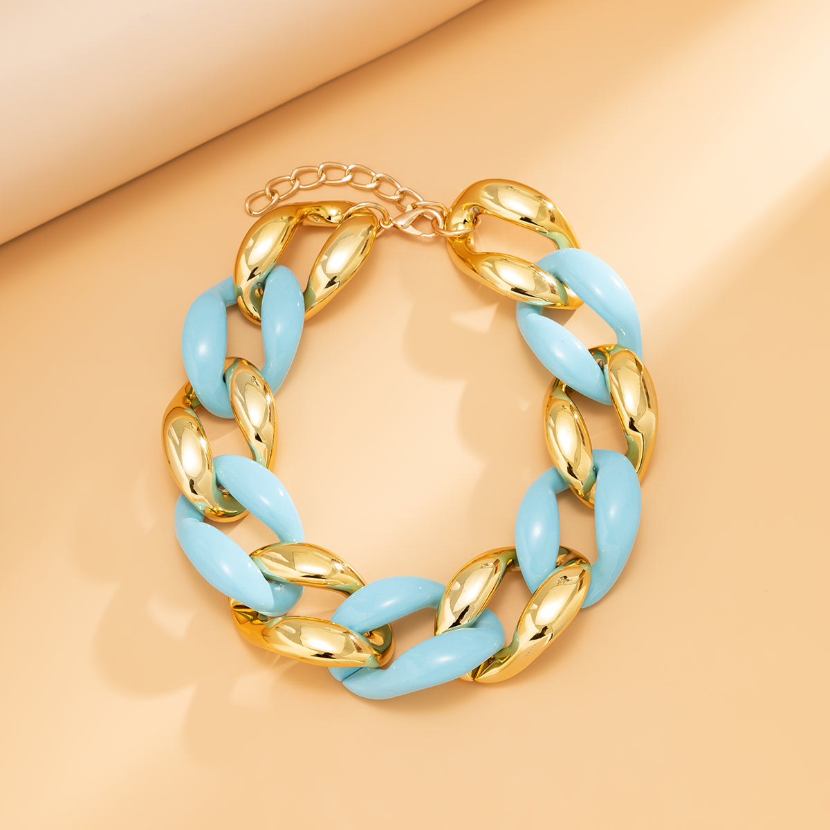 Sky Blue Resin and 18K Gold-Plated Chunky Curb Chain Necklace, gold drop earrings for women, lifestyle look