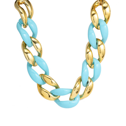 Sky Blue Resin and 18K Gold-Plated Chunky Curb Chain Necklace, gold drop earrings for women, styled look