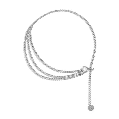 Silver-Plated Tassel-Accent Layered Curb Chain Waist Belt, silver pendant necklace for women, lifestyle look