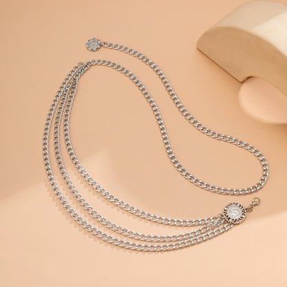 Silver-Plated Tassel-Accent Layered Curb Chain Waist Belt, silver pendant necklace for women, styled look
