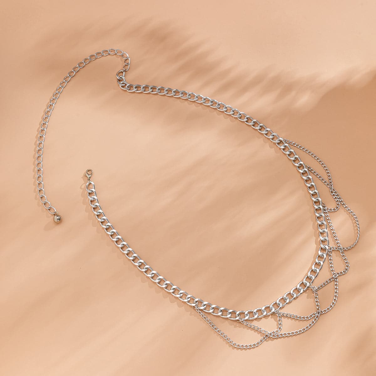 Silver-Plated Layered Curb Chain Waist Belt, silver pendant necklace for women, elegant gift for her, lifestyle look