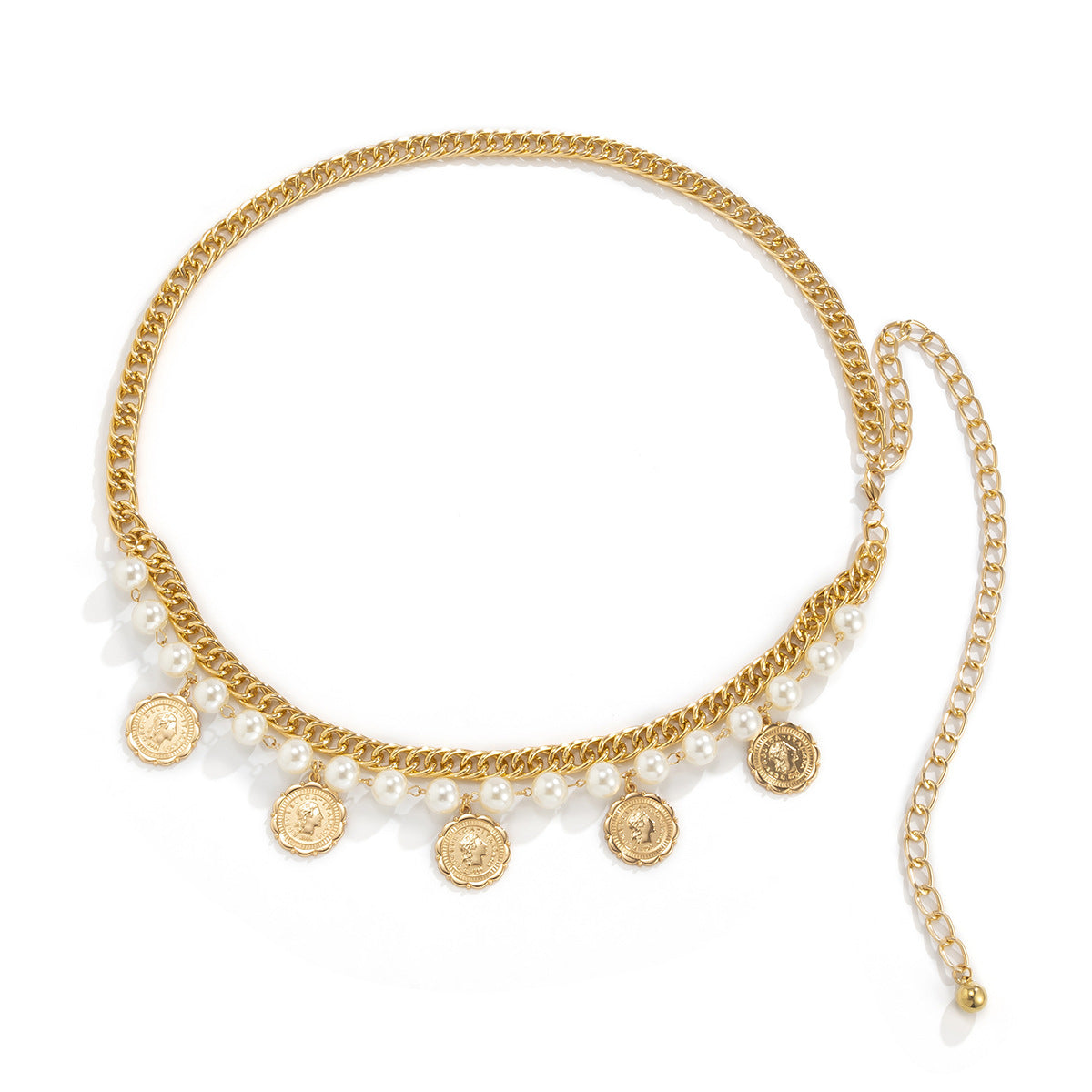 Pearl and 18K Gold-Plated Beaded Layered Chain Waist Belt, gold pendant necklace for women, botanical inspired, styled look