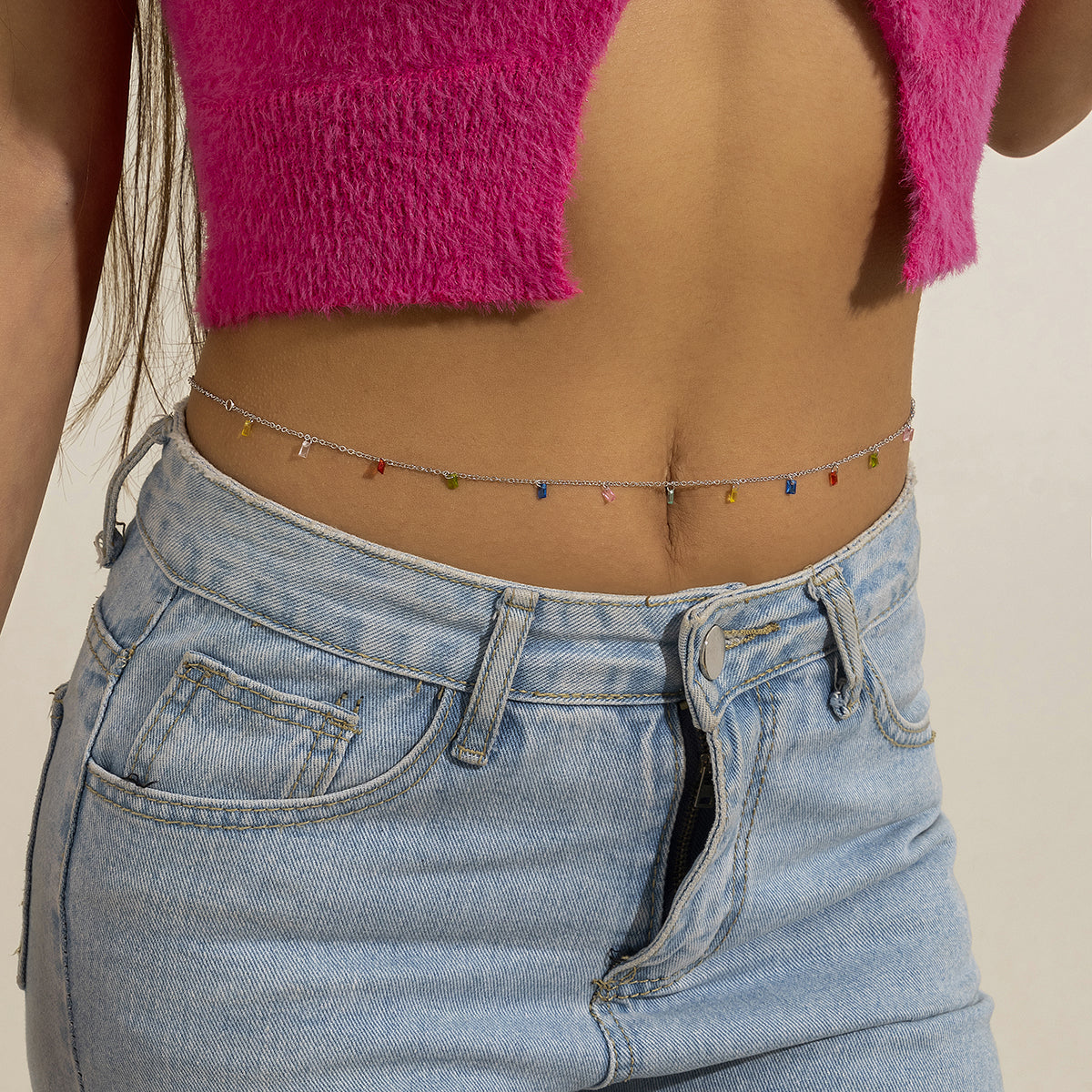 Multicolor Crystal & Silver-Plated Waist Chain