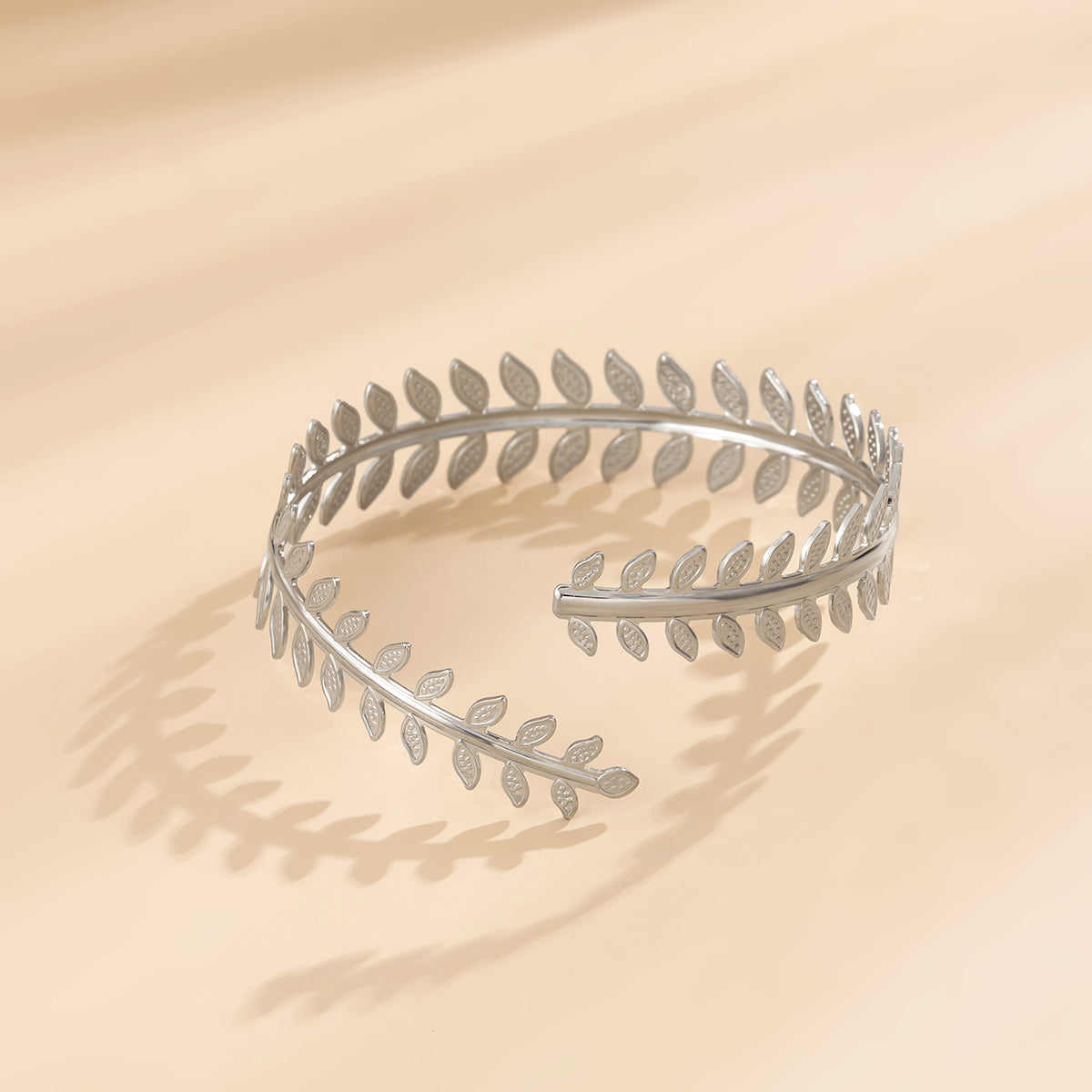 Silver-Plated Leaf Bypass Arm Cuff