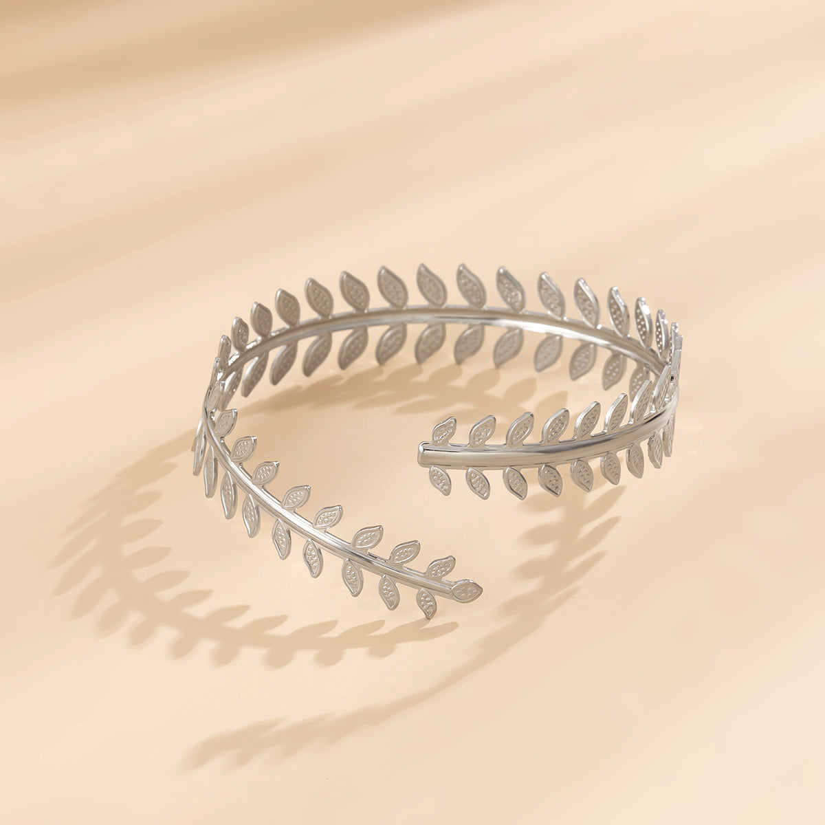 Silver-Plated Leaf Bypass Arm Cuff, dainty minimalist design, side view