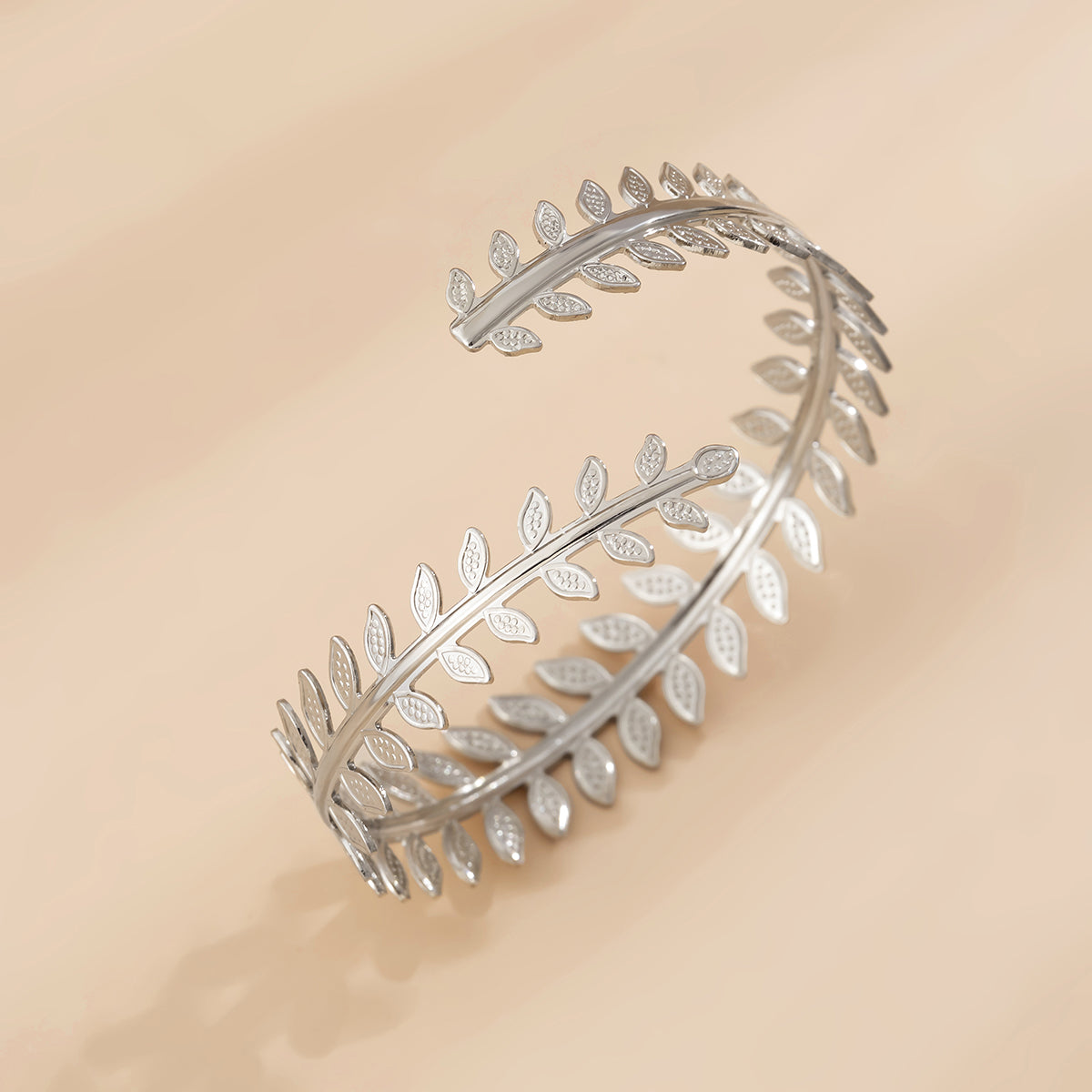 Silver-Plated Leaf Bypass Arm Cuff