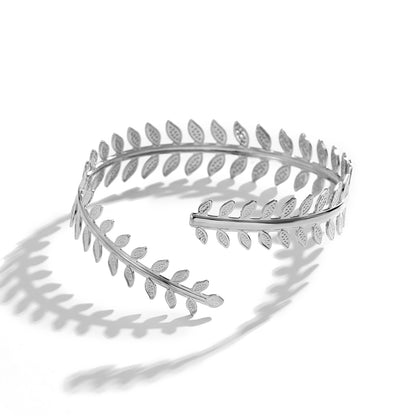 Silver-Plated Leaf Bypass Arm Cuff, dainty minimalist design, lifestyle look