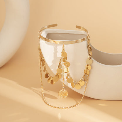 18K Gold-Plated Sequin Tassel Arm Cuff, vintage-inspired design, styled look