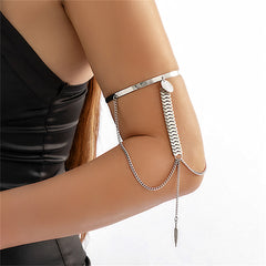 Silver-Plated Feather Drop Chain Arm Cuff