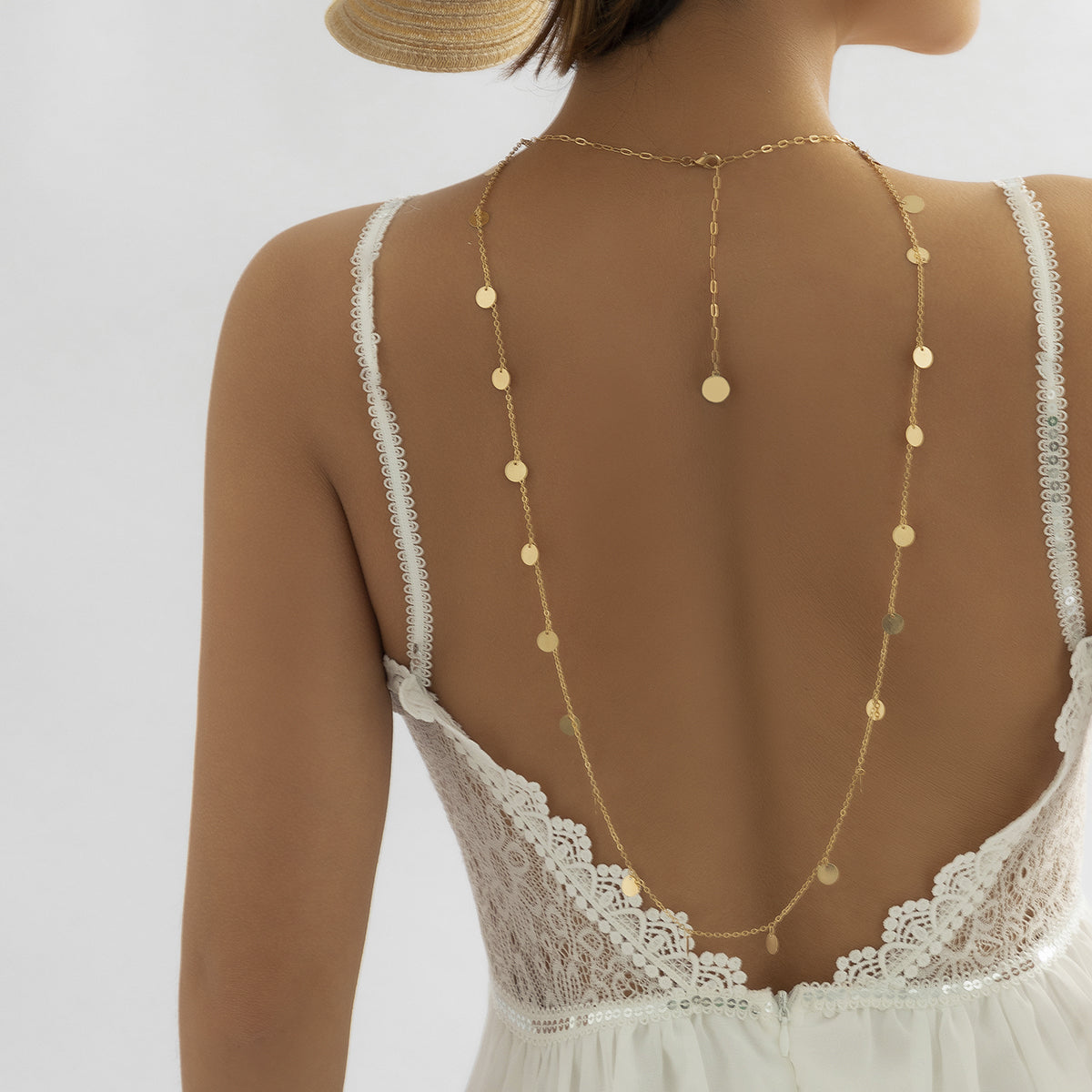 18K Gold-Plated Sequin Choker Necklace and Back Chain, gold pendant necklace for women, lifestyle look