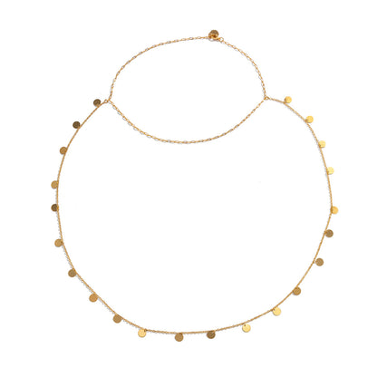 18K Gold-Plated Sequin Choker Necklace and Back Chain, gold pendant necklace for women, dainty minimalist design, styled look