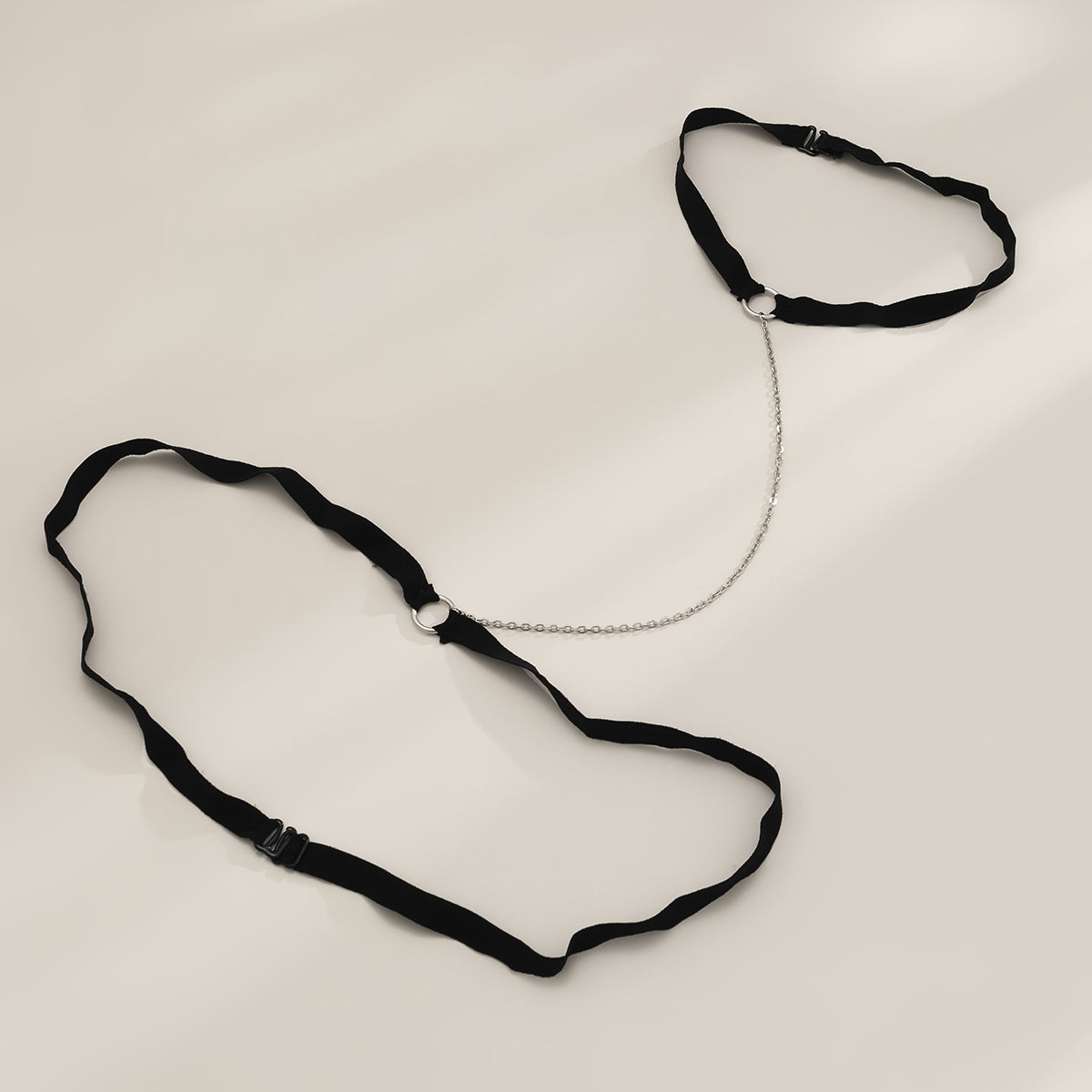 Black Nylon & Silver-Plated Choker-To-Waist Chain