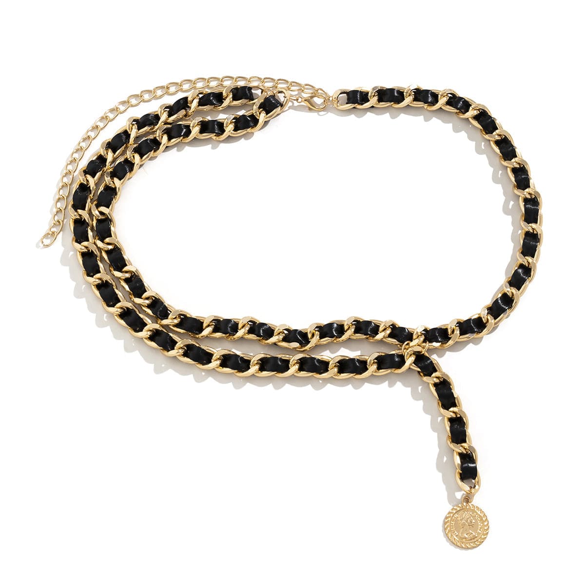Black Polystyrene and 18K Gold-Plated Drop Waist Chain, gold pendant necklace for women, everyday style, lifestyle look