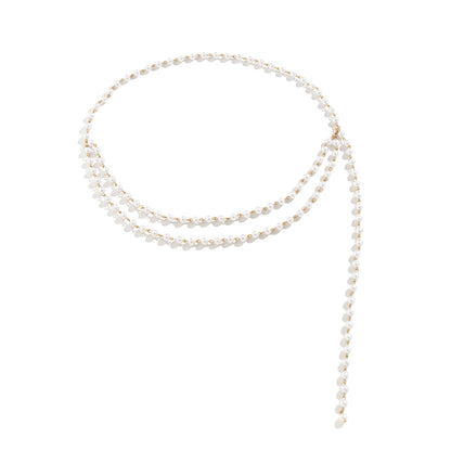 Pearl and 18K Gold-Plated Drop Layered Waist Chain, gold pendant necklace for women, everyday style, styled look