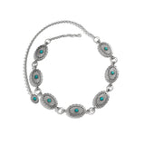 Turquoise & Silver-Plated Oval Chain Station Waist Belt