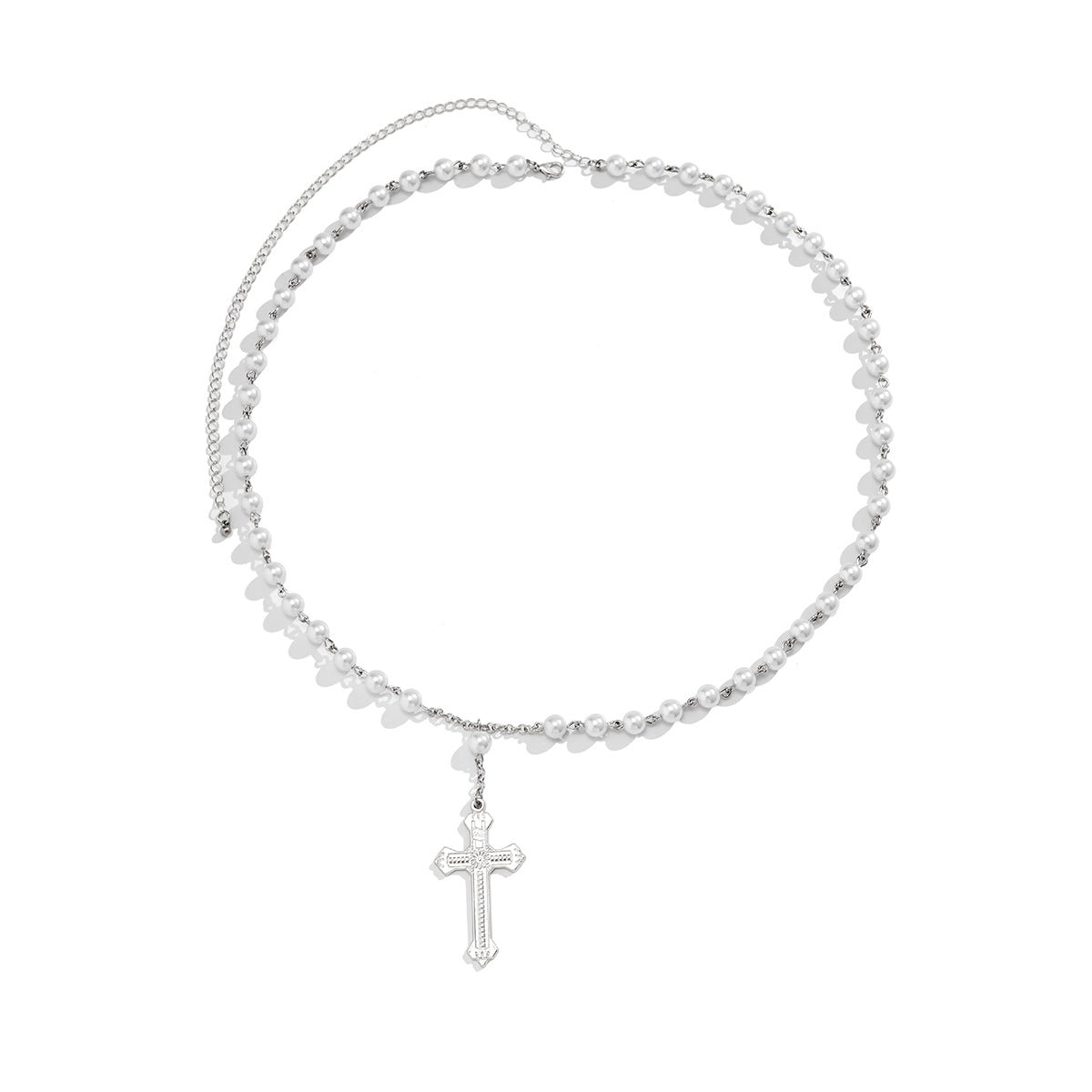 Pearl & Silver-Plated Cross Pendant Waist Chain
