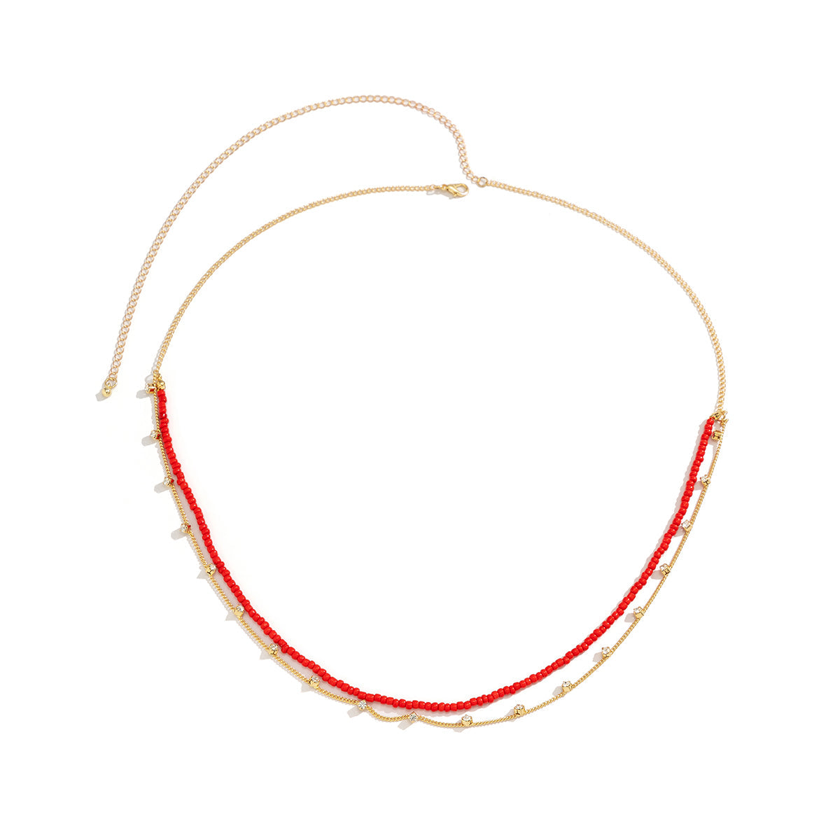 Red Howlite & Cubic Zirconia Layered Waist Chain