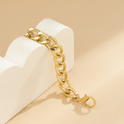18K Gold-Plated Curb Chain Bracelet, gold bracelet for women, botanical inspired, side view