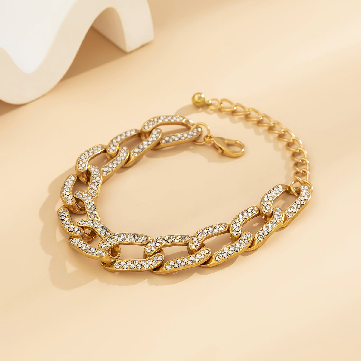 Cubic Zirconia & 18K Gold-Plated Curb Chain Bracelet