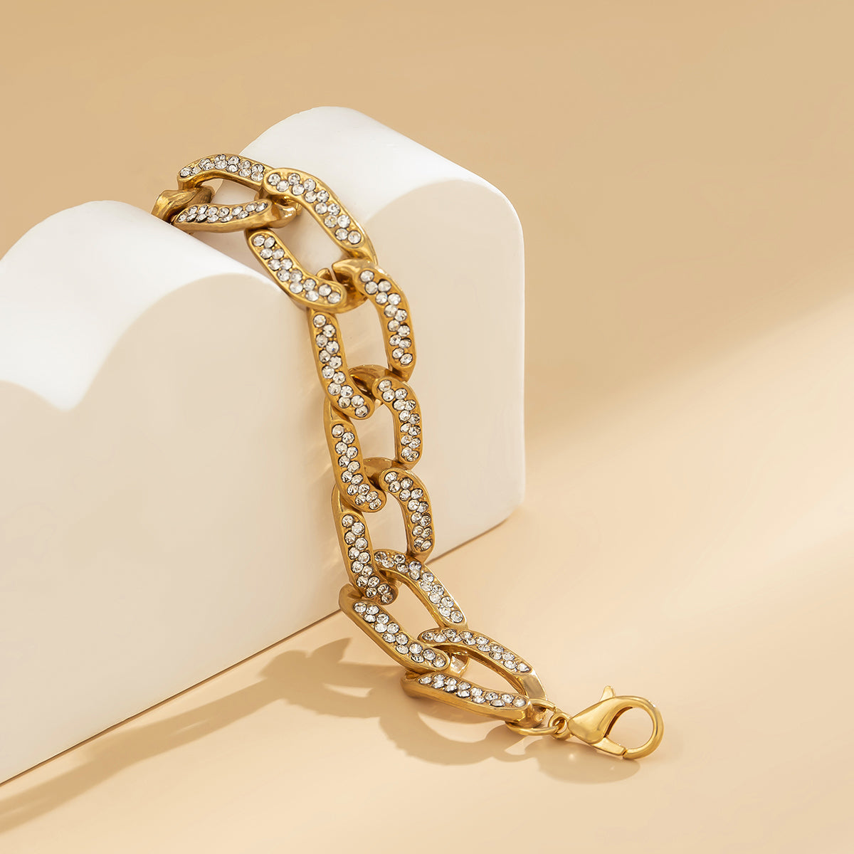 Cubic Zirconia & 18K Gold-Plated Curb Chain Bracelet