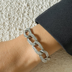 Cubic Zirconia & Silver-Plated Curb Chain Bracelet