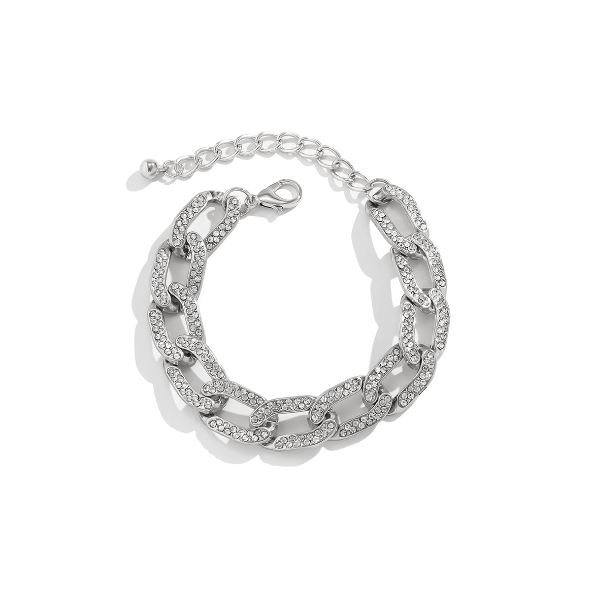 Cubic Zirconia and Silver-Plated Curb Chain Bracelet, silver bracelet for women, botanical inspired, detail close-up