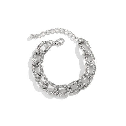 Cubic Zirconia and Silver-Plated Curb Chain Bracelet, silver bracelet for women, botanical inspired, detail close-up
