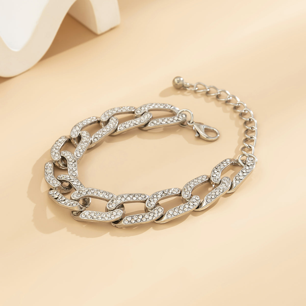 Cubic Zirconia and Silver-Plated Curb Chain Bracelet, silver bracelet for women, botanical inspired, lifestyle look