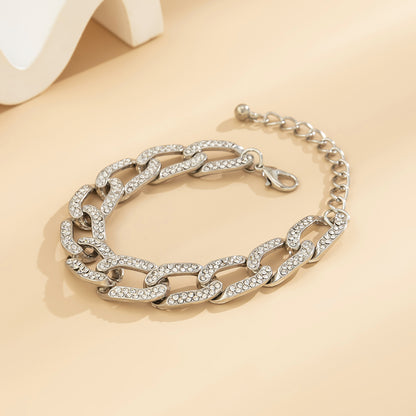 Cubic Zirconia and Silver-Plated Curb Chain Bracelet, silver bracelet for women, botanical inspired, lifestyle look