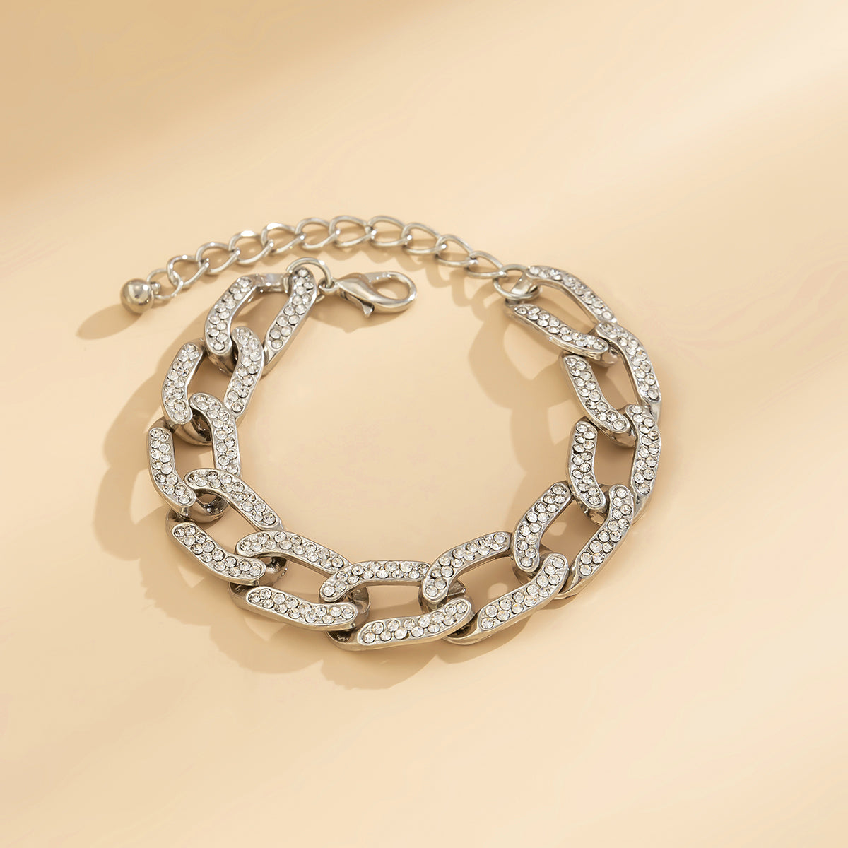 Cubic Zirconia and Silver-Plated Curb Chain Bracelet, silver bracelet for women, botanical inspired, front view