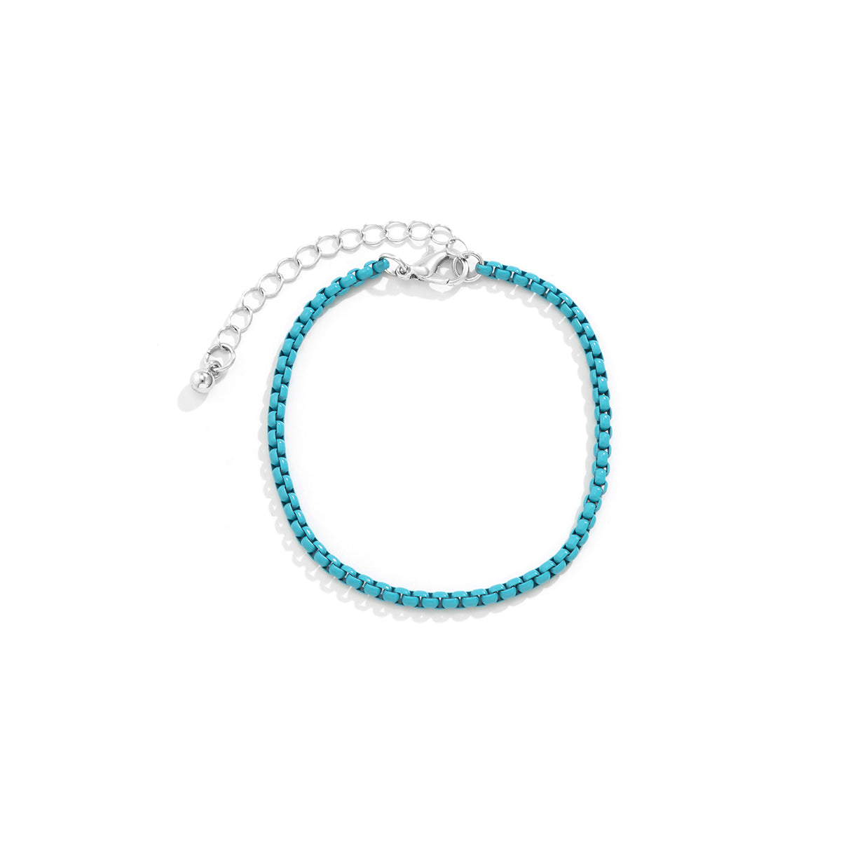 Blue Enamel and Silver-Plated Chain Bracelet, silver bracelet for women, botanical inspired, side view