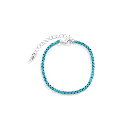 Blue Enamel and Silver-Plated Chain Bracelet, silver bracelet for women, botanical inspired, side view