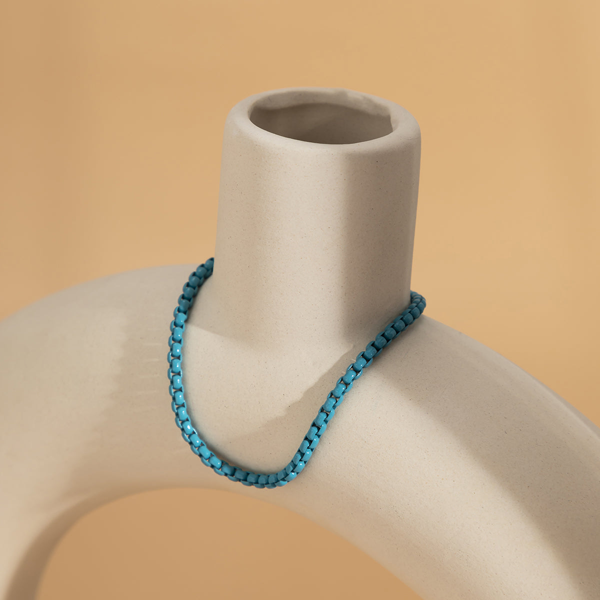 Blue Enamel and Silver-Plated Chain Bracelet, silver bracelet for women, botanical inspired, front view