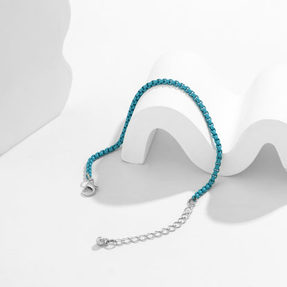 Blue Enamel and Silver-Plated Chain Bracelet, silver bracelet for women, botanical inspired, lifestyle look