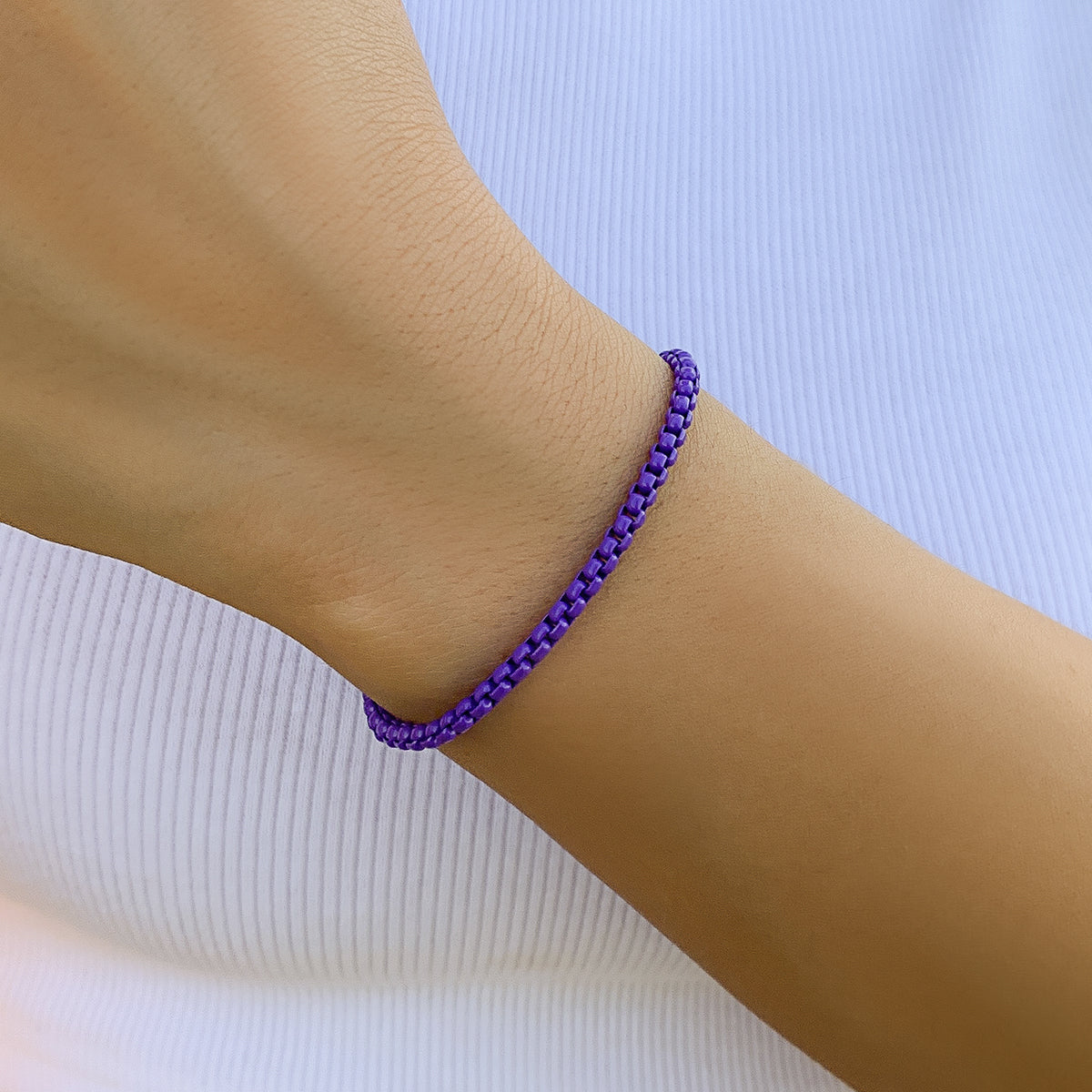 Dark Purple Enamel and Silver-Plated Chain Bracelet, silver bracelet for women, elegant gift for her, front view