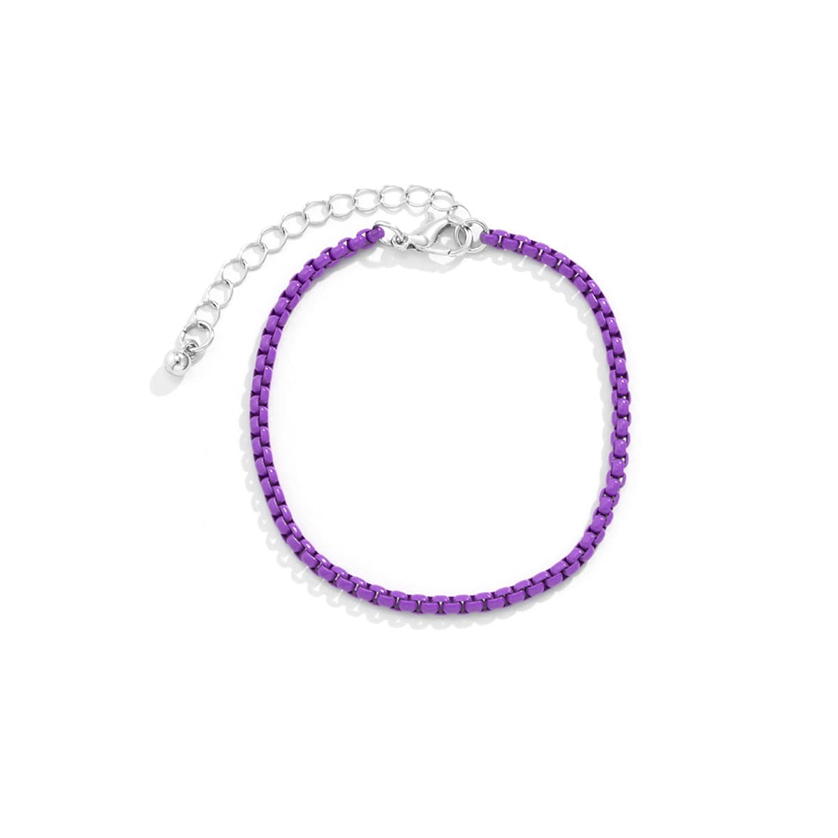 Dark Purple Enamel & Silver-Plated Chain Bracelet