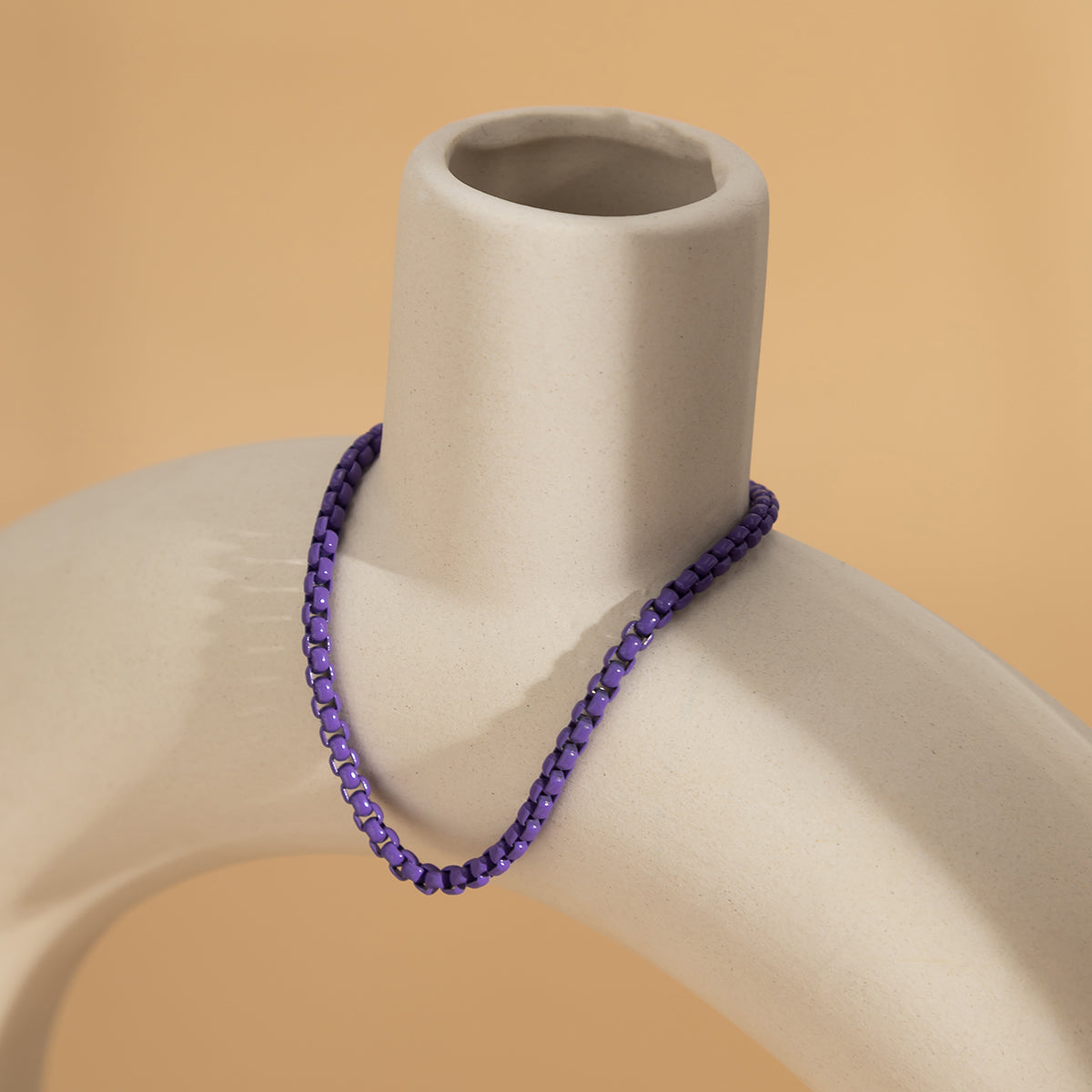 Dark Purple Enamel and Silver-Plated Chain Bracelet, silver bracelet for women, elegant gift for her, lifestyle look