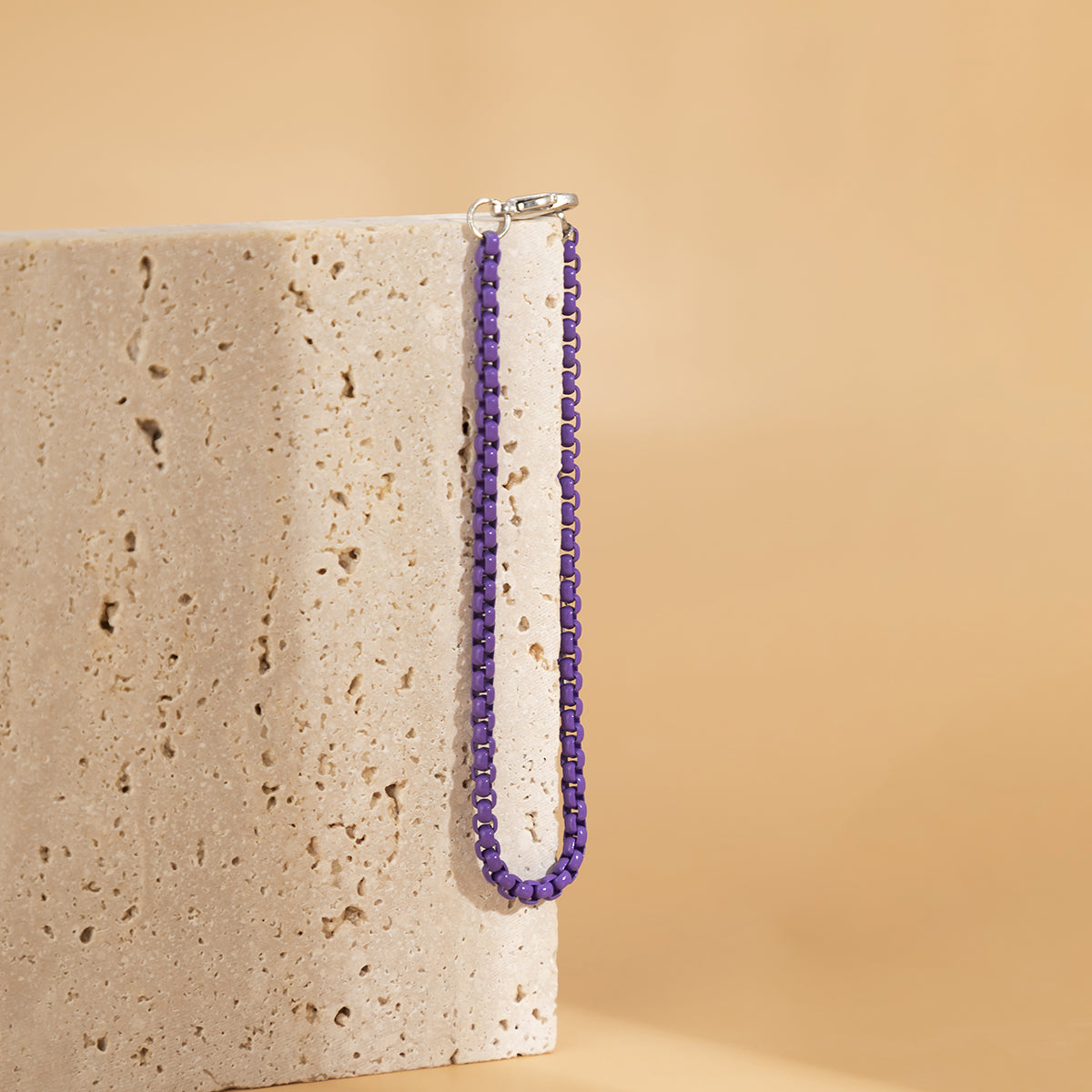 Dark Purple Enamel and Silver-Plated Chain Bracelet, silver bracelet for women, elegant gift for her, side view