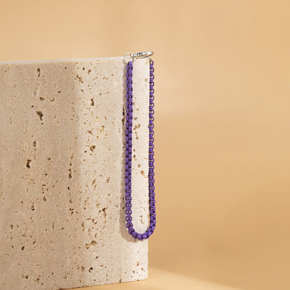 Dark Purple Enamel and Silver-Plated Chain Bracelet, silver bracelet for women, elegant gift for her, side view