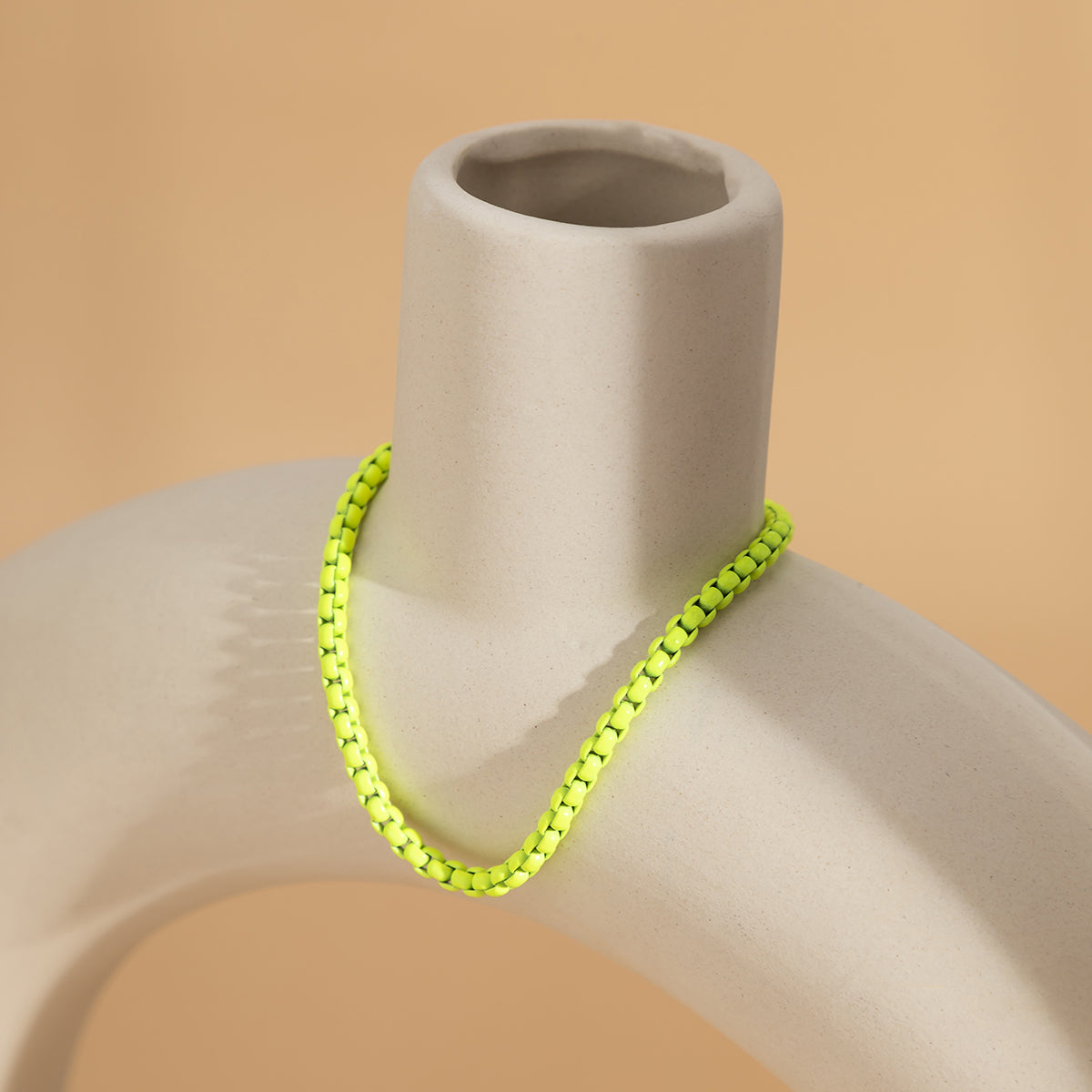 Fluorescent Green Enamel & Silver-Plated Box-Chain Bracelet