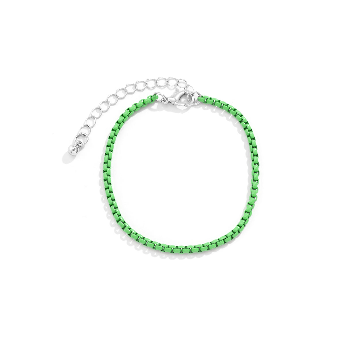 Mint Enamel and Silver-Plated Box Chain Bracelet, silver bracelet for women, dainty minimalist design, styled look