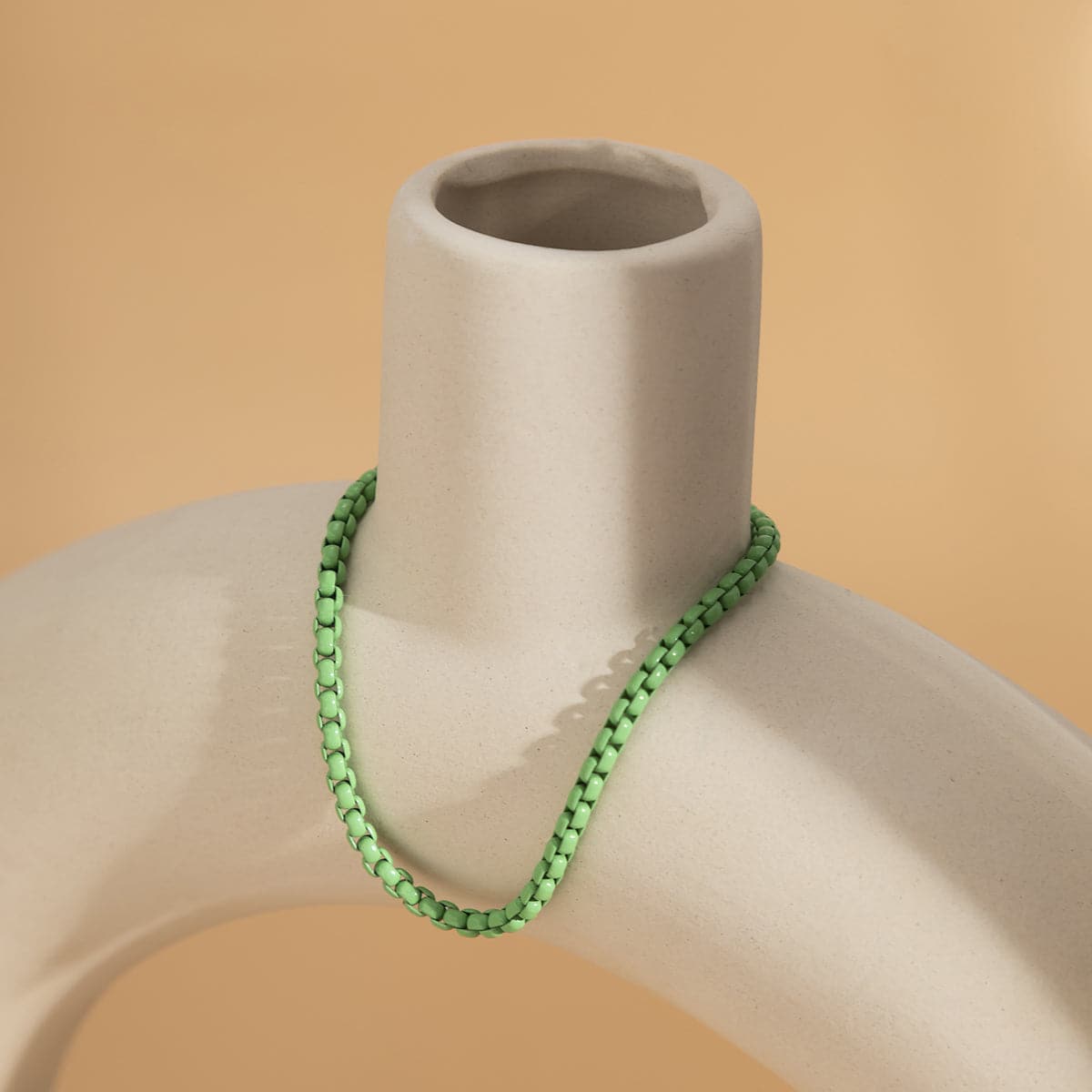 Mint Enamel and Silver-Plated Box Chain Bracelet, silver bracelet for women, dainty minimalist design, side view