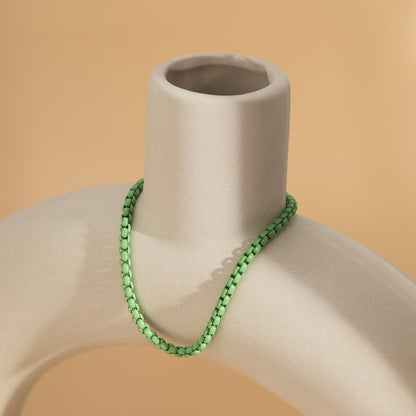 Mint Enamel and Silver-Plated Box Chain Bracelet, silver bracelet for women, dainty minimalist design, side view
