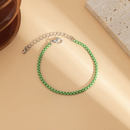 Mint Enamel and Silver-Plated Box Chain Bracelet, silver bracelet for women, dainty minimalist design, front view