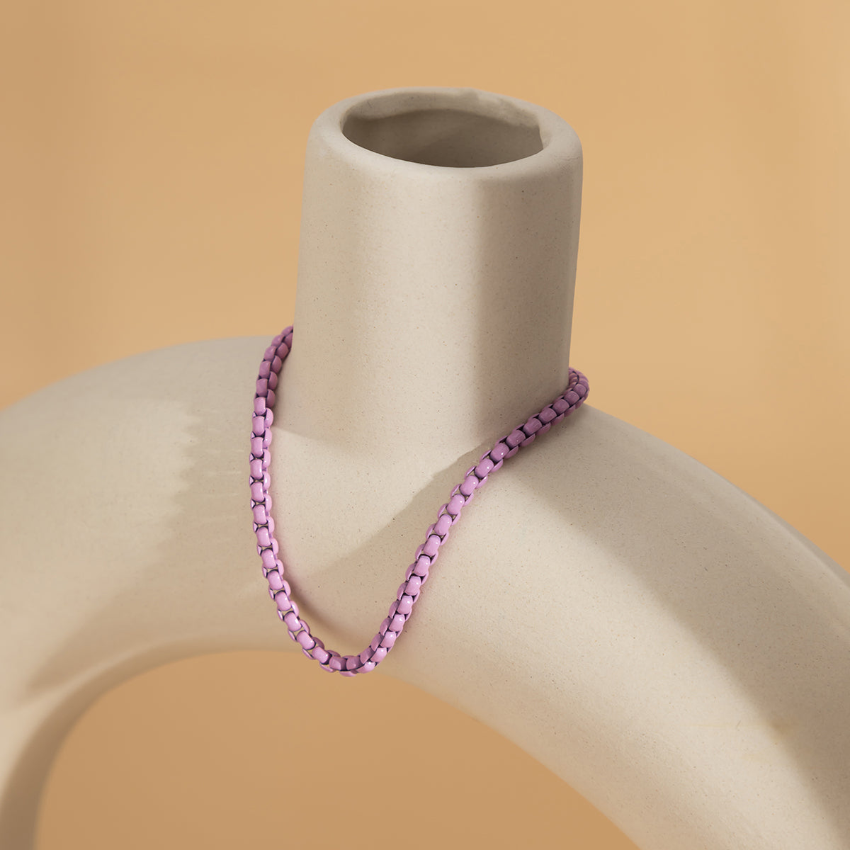 Lilac Enamel & Silver-Plated Box Chain Bracelet