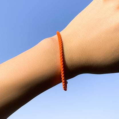 Orange Enamel and Silver-Plated Chain Bracelet, silver bracelet for women, elegant gift for her, lifestyle look