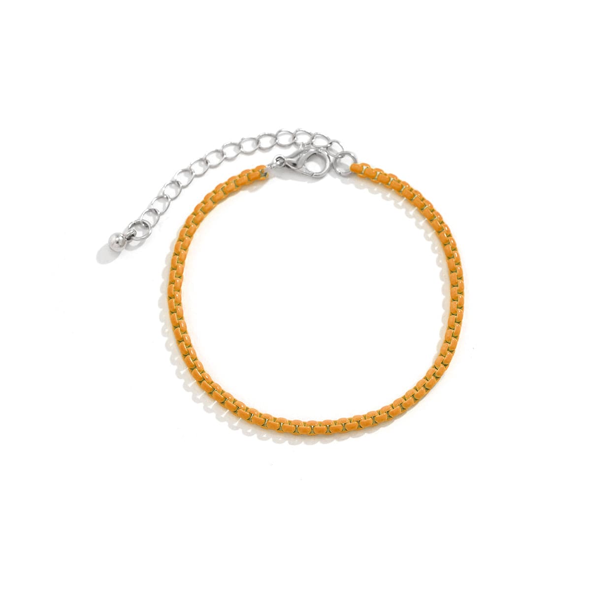 Orange Enamel and Silver-Plated Chain Bracelet, silver bracelet for women, elegant gift for her, detail close-up