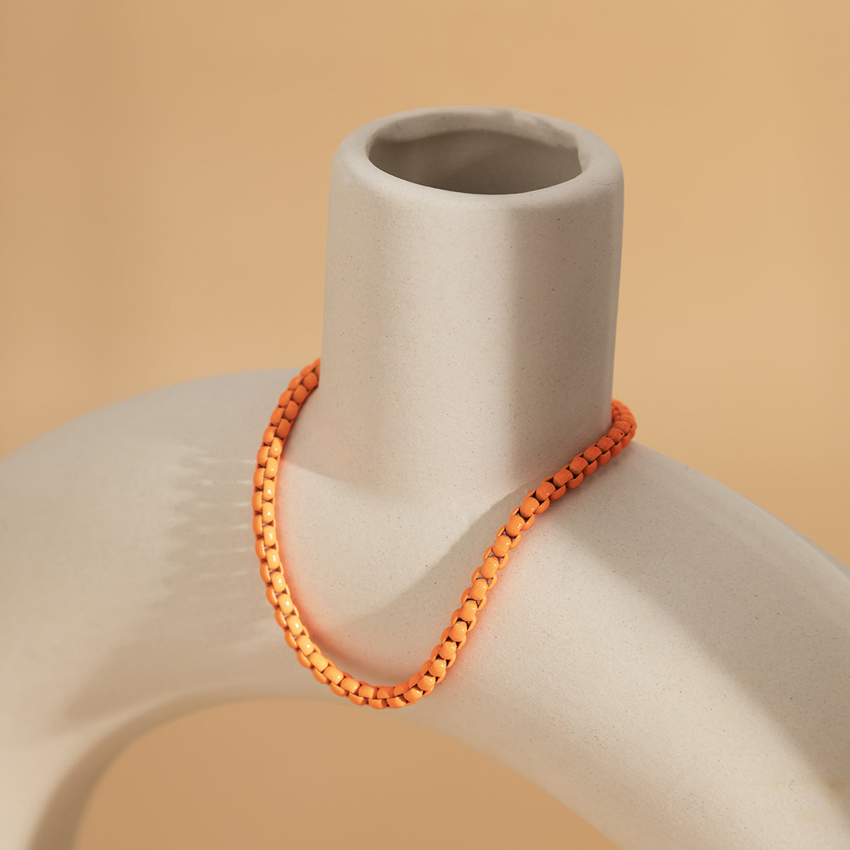 Orange Enamel and Silver-Plated Chain Bracelet, silver bracelet for women, elegant gift for her, styled look