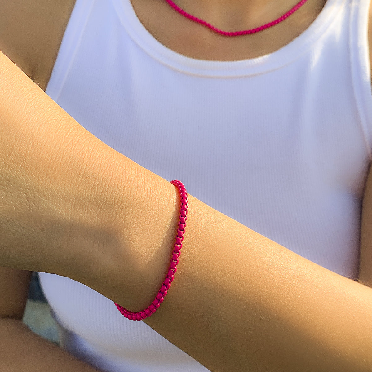 Red Enamel Popcorn Chain Bracelet, bracelet for women, elegant gift for her, side view
