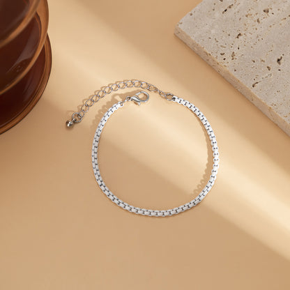 White Enamel and Silver-Plated Chain Bracelet, silver bracelet for women, dainty minimalist design, side view